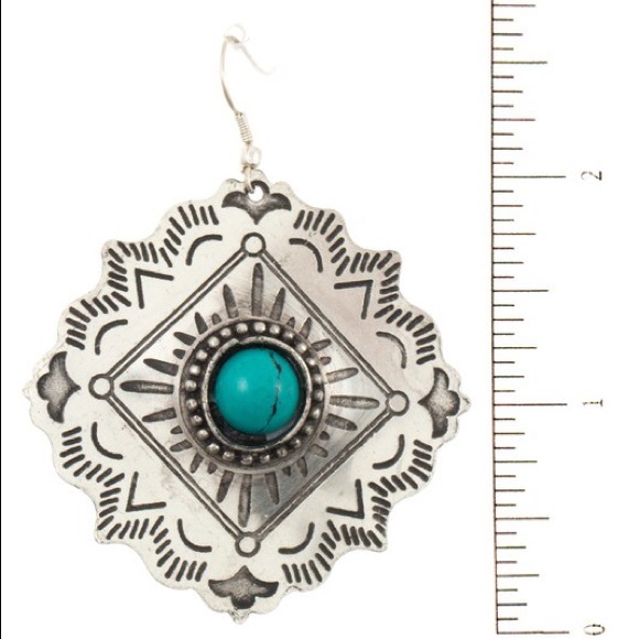 Copper Turquoise Etched Gem Dangle Earrings - Picture 2 of 2